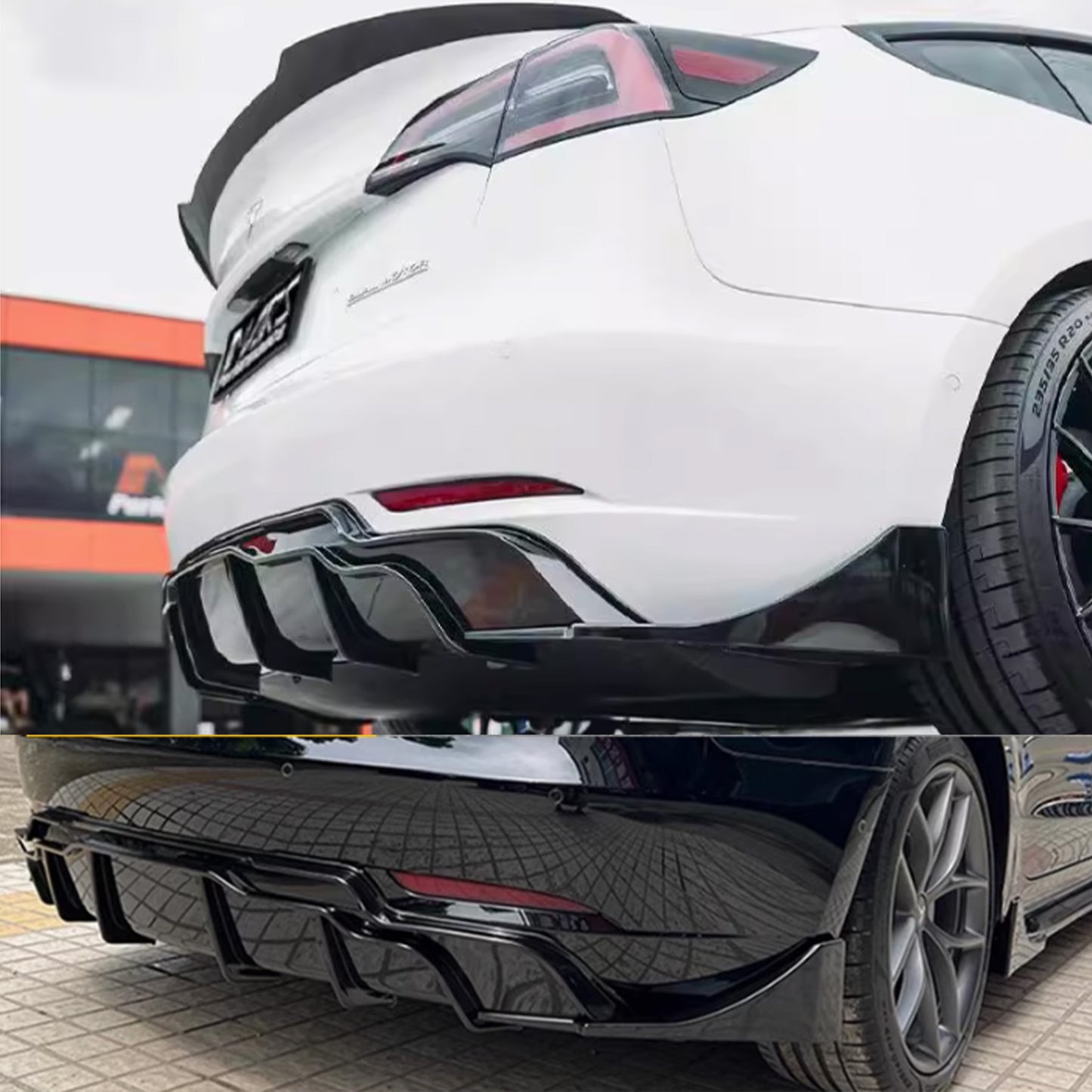 Tesla Model 3 2018-2023 Rear diffuser Style A Gloss Black / Gloss Carbon Fiber Pattern