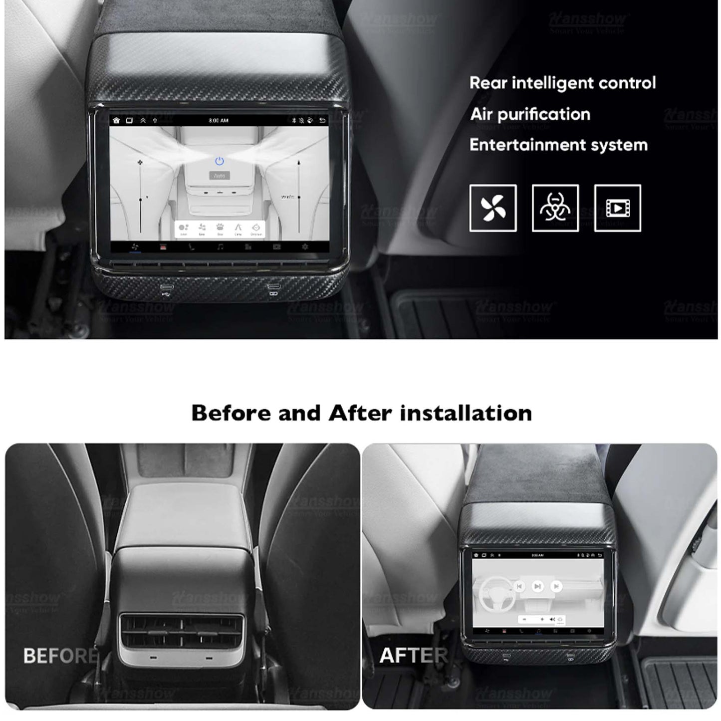 Tesla Model 3 Model Y Rear 7.2inch Display Entertainment Screen H72 Matte Black