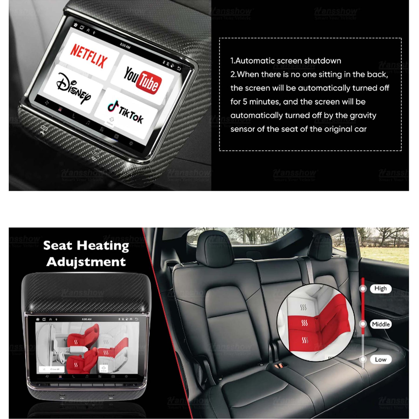 Tesla Model 3 Model Y Rear 7.2inch Display Entertainment Screen H72 Matte Black