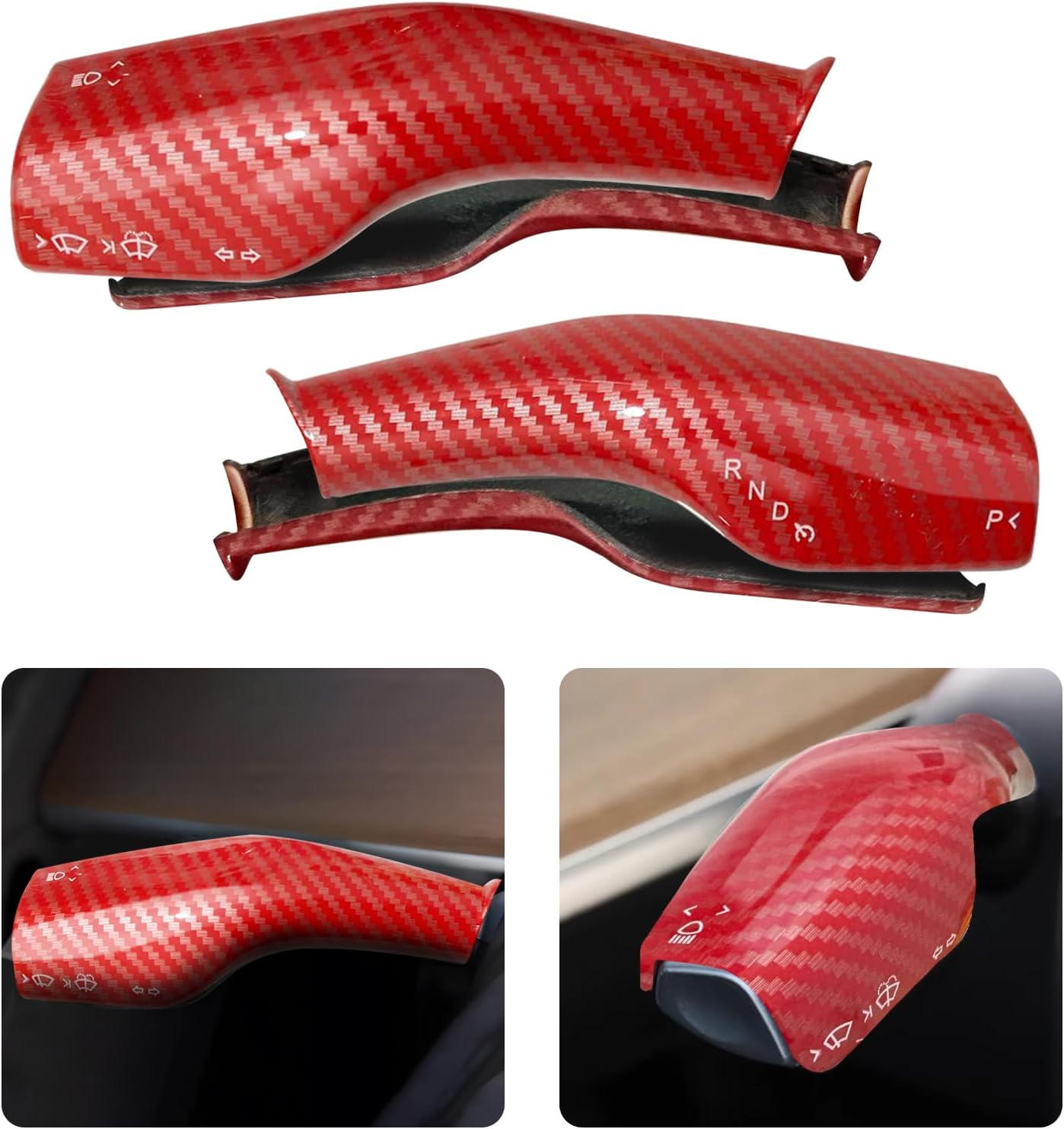 Tesla Model 3/Y 2017-2025 Gear Shifter Cover Red Carbon Fiber Pattern