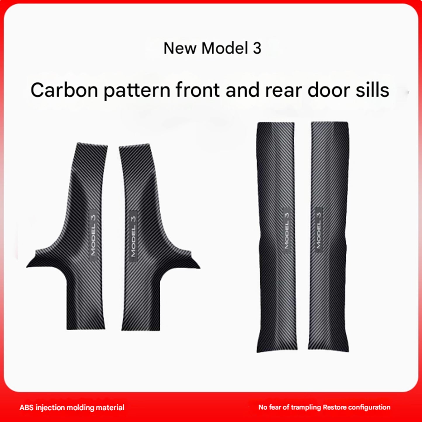 Tesla Model 3 Highland Door Sill Protector Anti-Kick Protect Carbon Fiber pattern