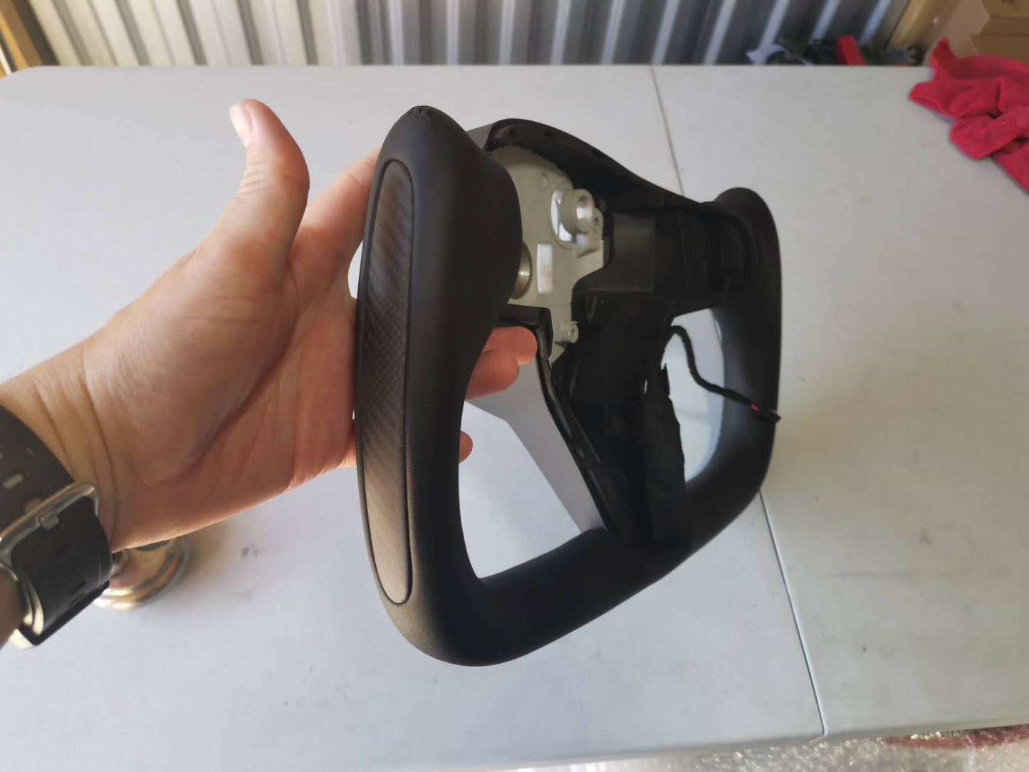 Tesla Model 3 / Y Yoke Black / White Steering Wheel Real Carbon Fiber Style B