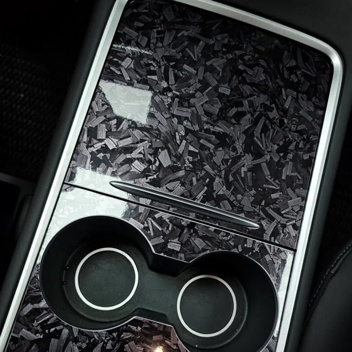 Tesla Model 3 Model Y Center Console Forged Carbon Silver Sticker