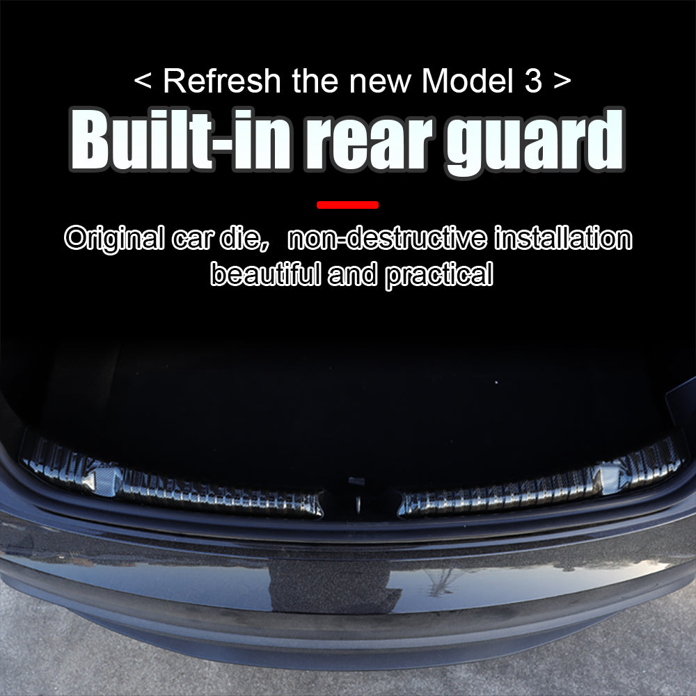 Tesla Model 3 Model Y Rear Bumper Protector Guard Stainless (Carbon Fiber Style) 2 Pcs SET