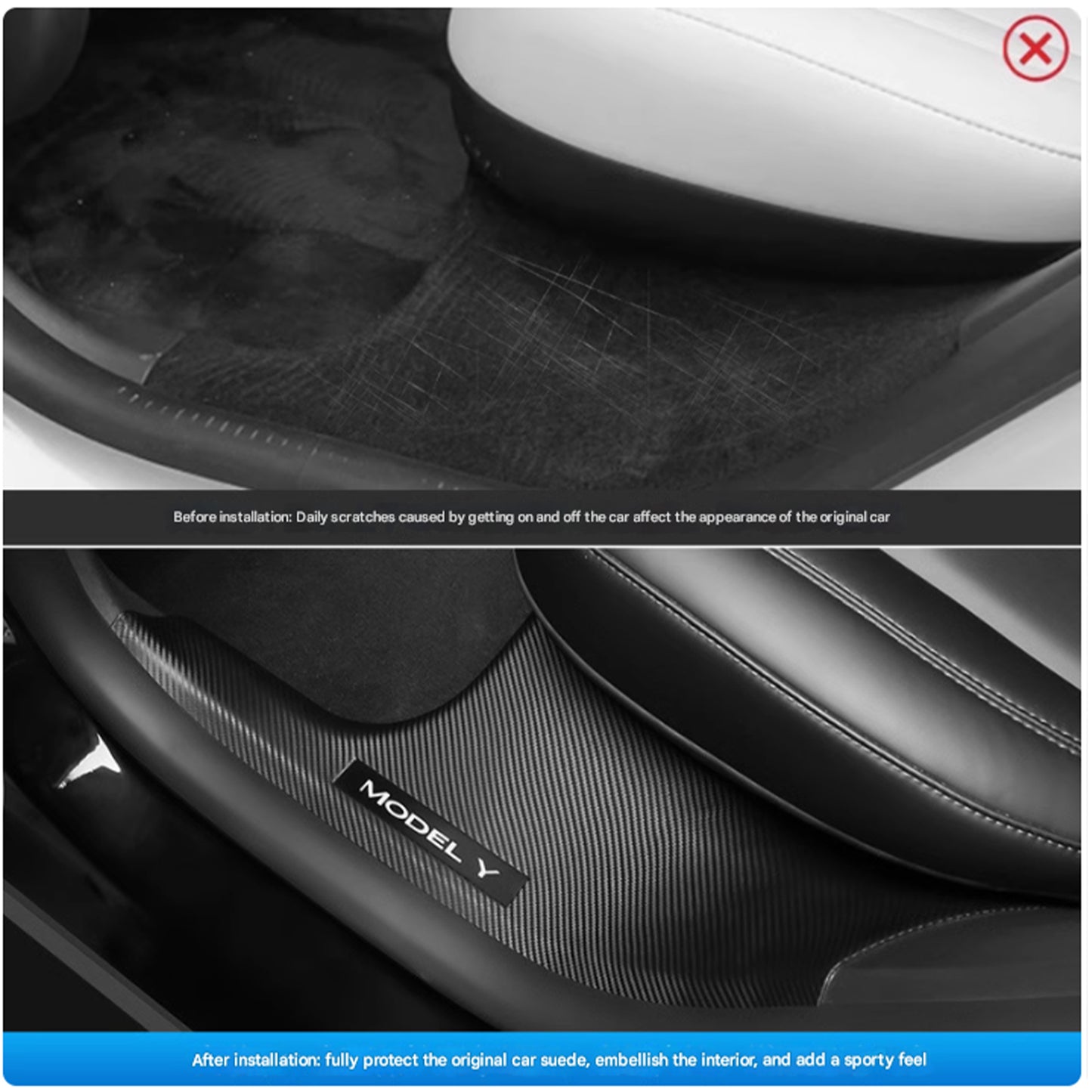 Tesla Model 3 Highland Door Sill Protector Anti-Kick Protect Carbon Fiber pattern