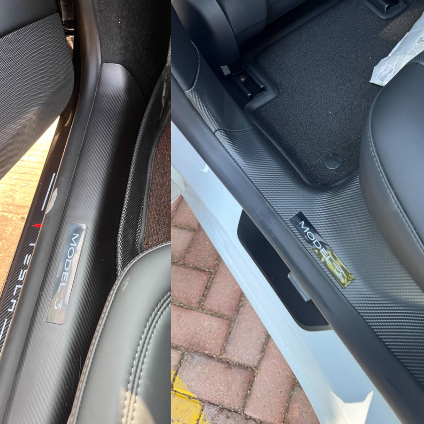 Tesla Model 3 Highland Door Sill Protector Anti-Kick Protect Carbon Fiber pattern