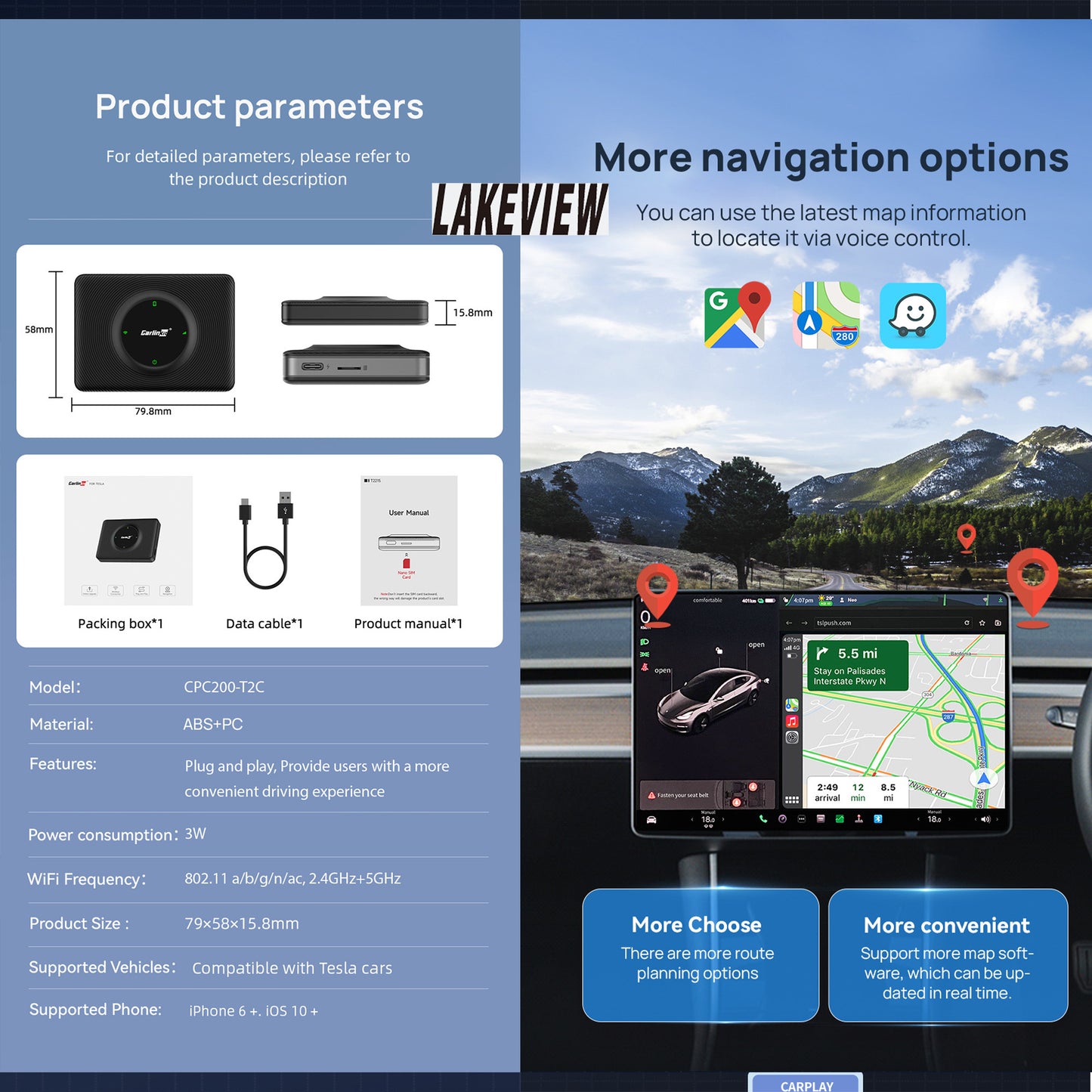 Tesla Model 3 Model Y Apple Car play Wireless Screen Data Box