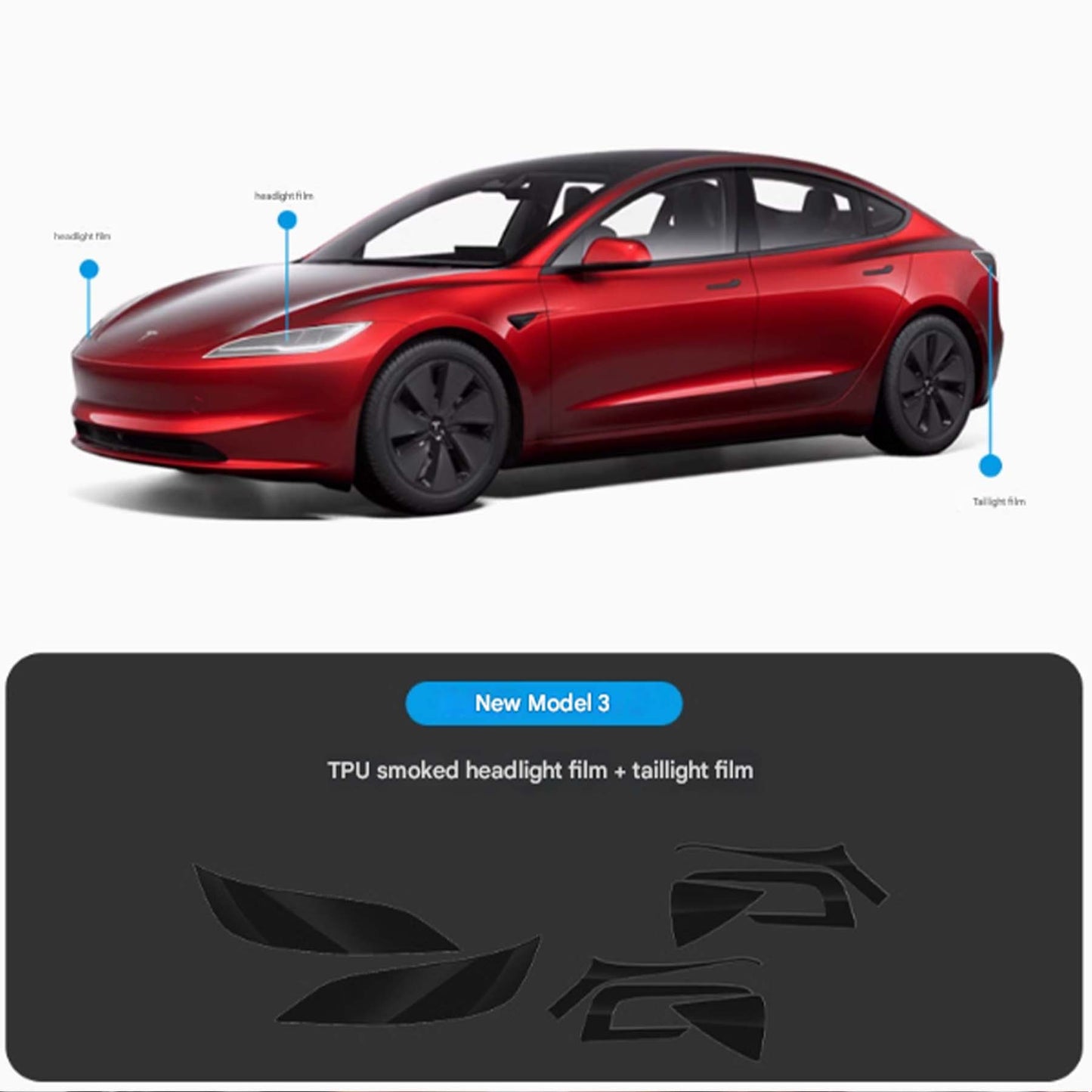 Tesla Model 3 Highland TPU Headlight Tail light Pre-Cut Film