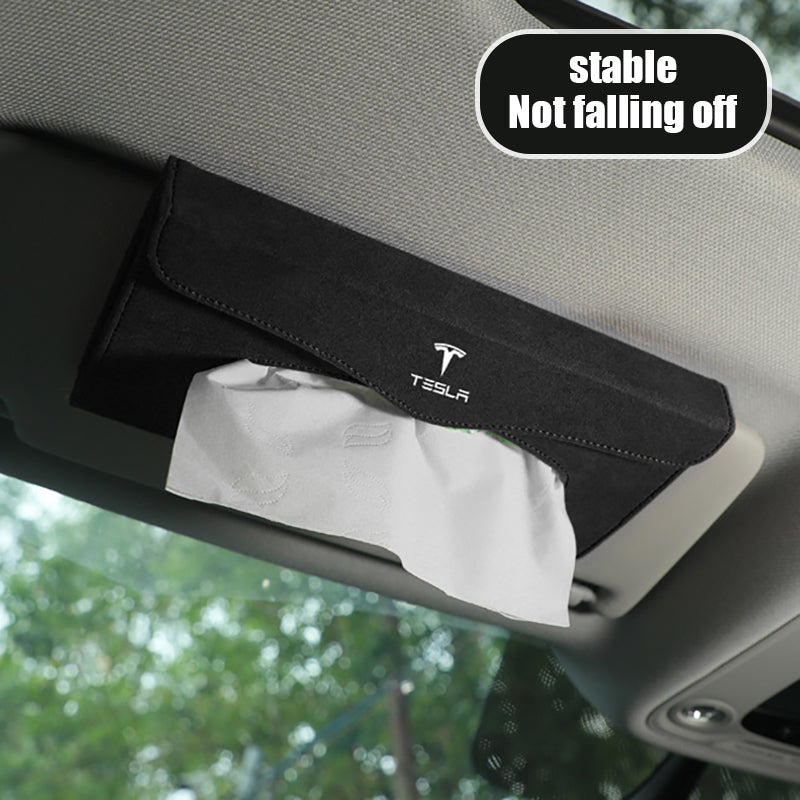 Sun Visor Tissue Holder For Tesla Model 3 Y S X Premium Leather + Alcantara Napkin Holder