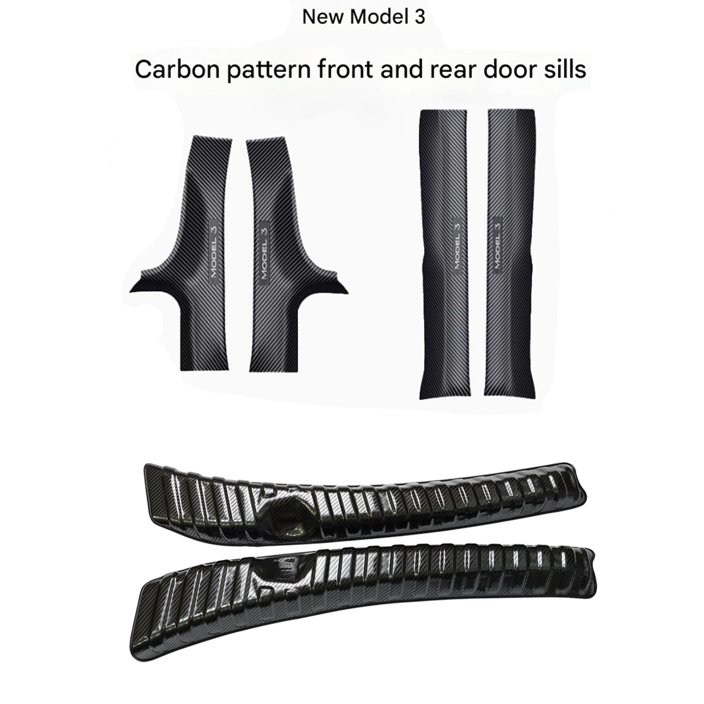 Tesla Model 3 Highland Door Sill Protector Anti-Kick Protect Carbon Fiber pattern