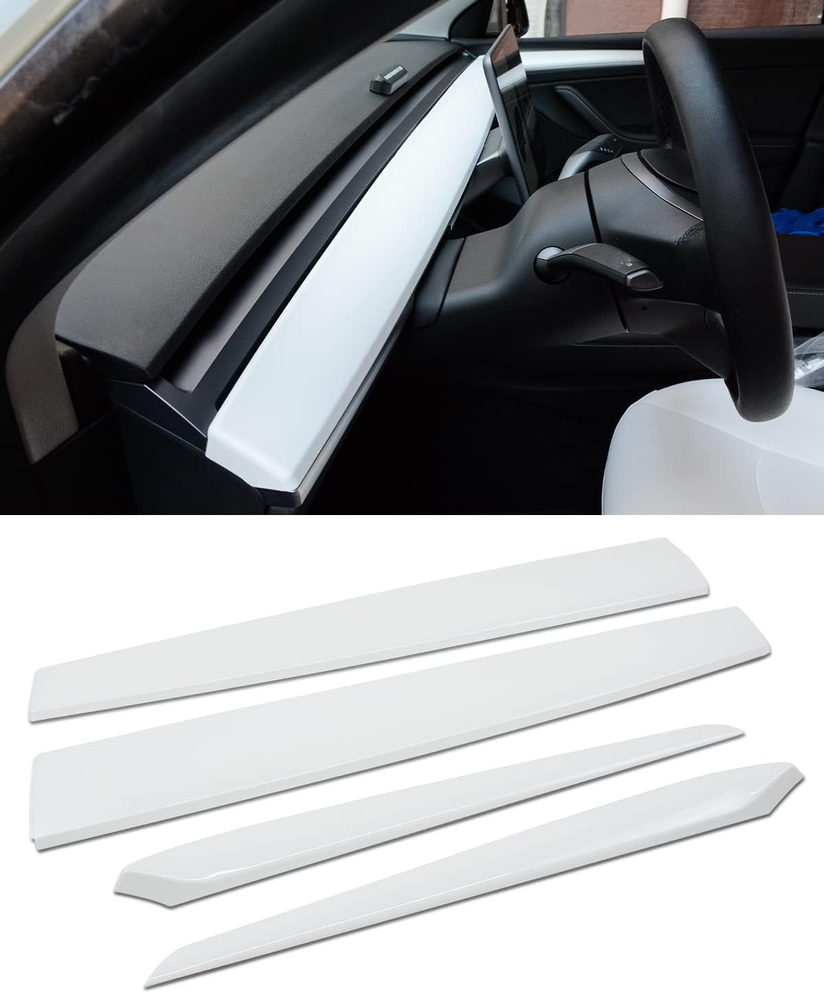 Tesla Model 3 Model Y Dashboard Cover Trim and Door Cover trim Matte White