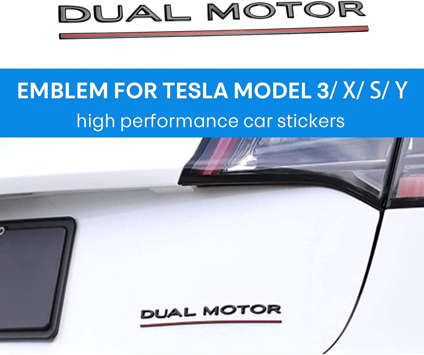 Tesla Dual Motor Badge Emblem Gloss Black