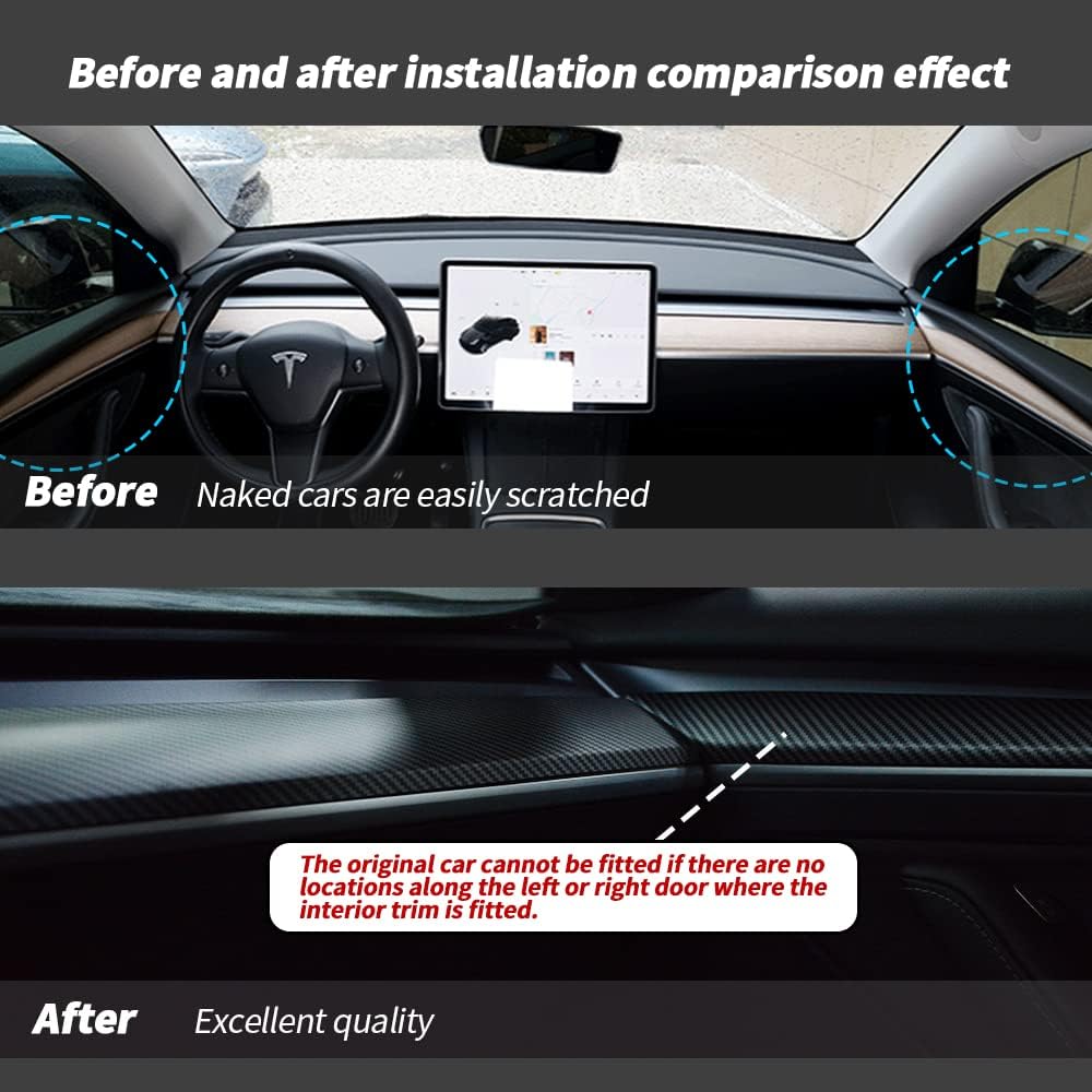 Tesla Model 3 Model Y Dashboard Cover Trim and Door Cover trim Matte carbon fiber