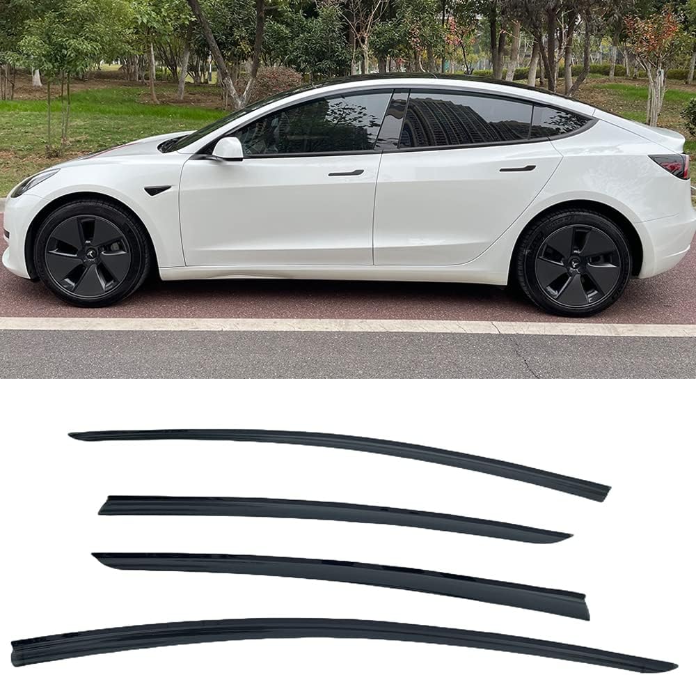 Tesla Model 3 2017-2025 Window Rain Shield vent shade Gloss Black