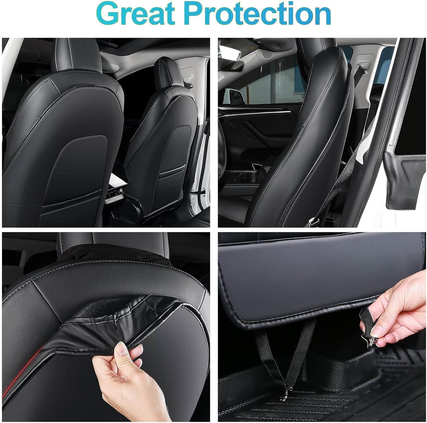 Tesla Model Y Model 3 Seat Back Kick Protectors Cover Leather Anti Kick Mat