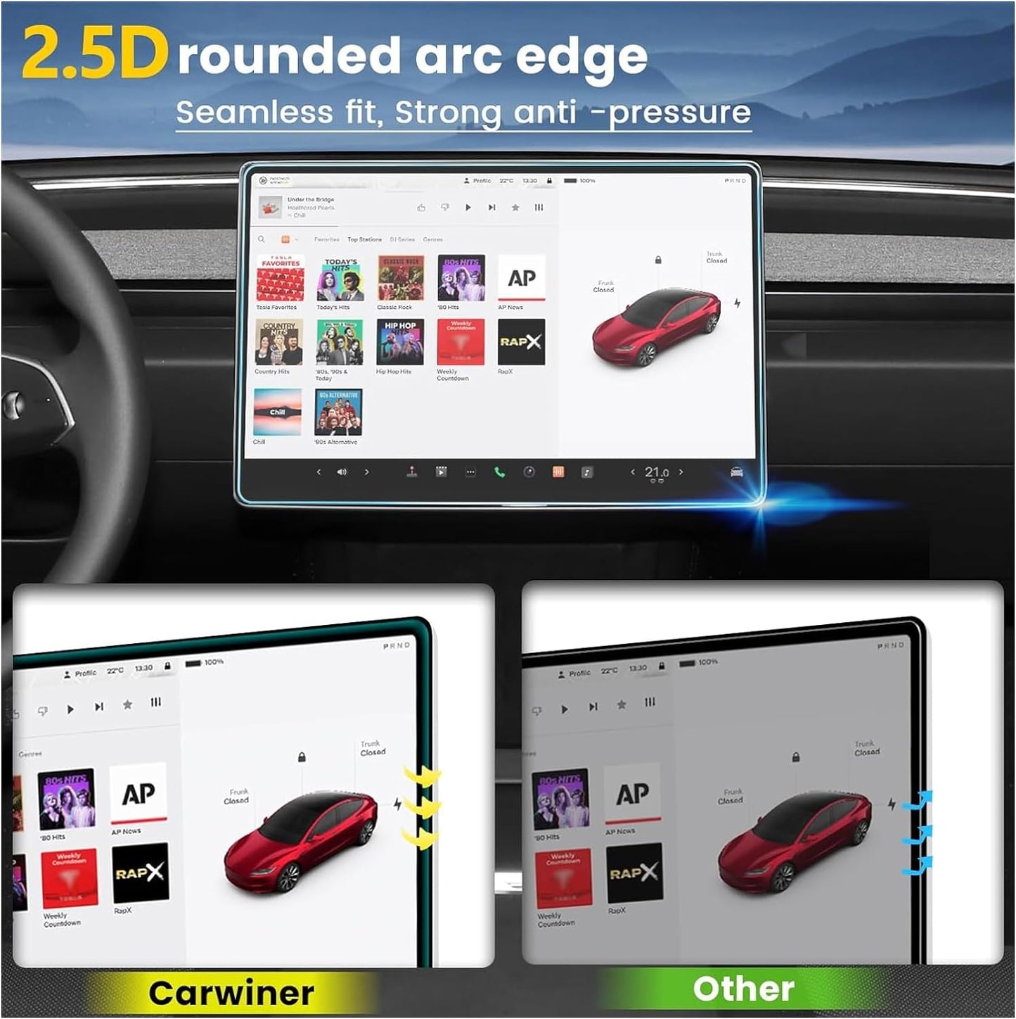 Tesla Model 3 Model Y Matte Tempered Glass 9H Anti-Glare Screen Protector