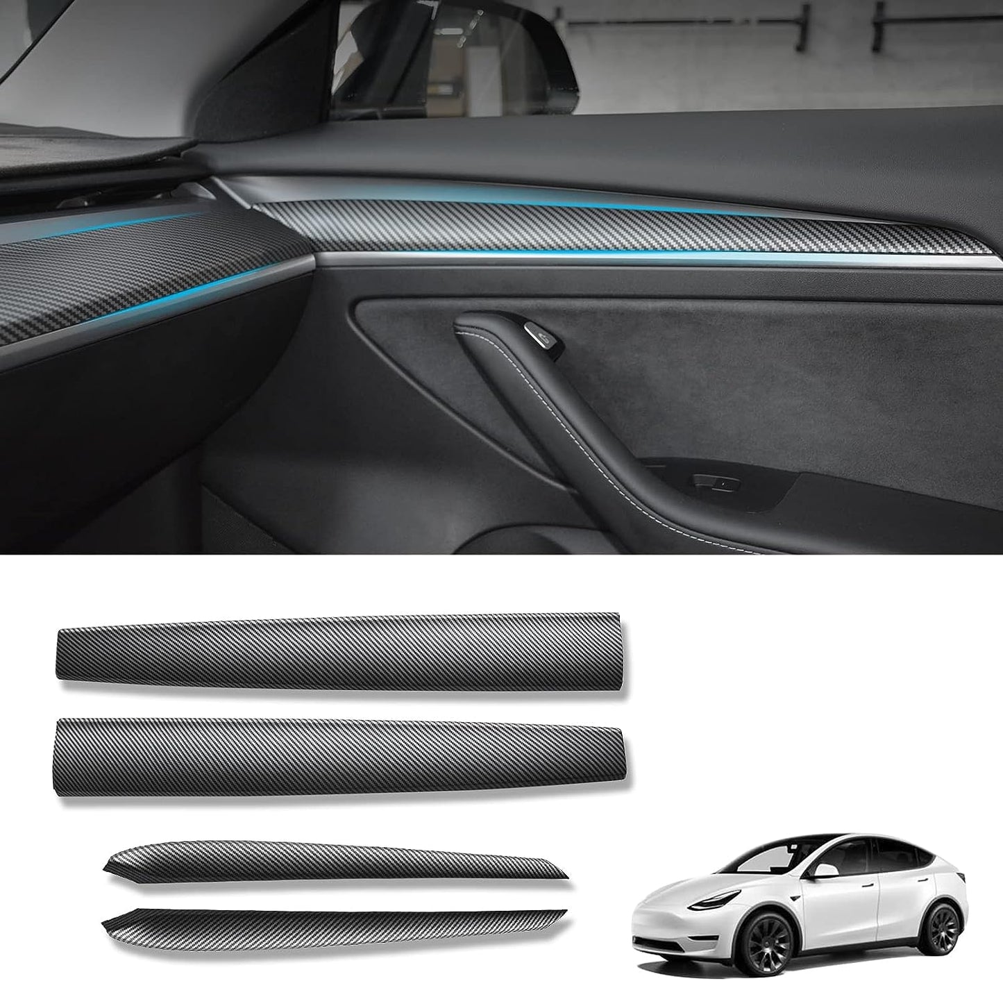 Tesla Model 3 Model Y Dashboard Cover Trim and Door Cover trim Matte carbon fiber