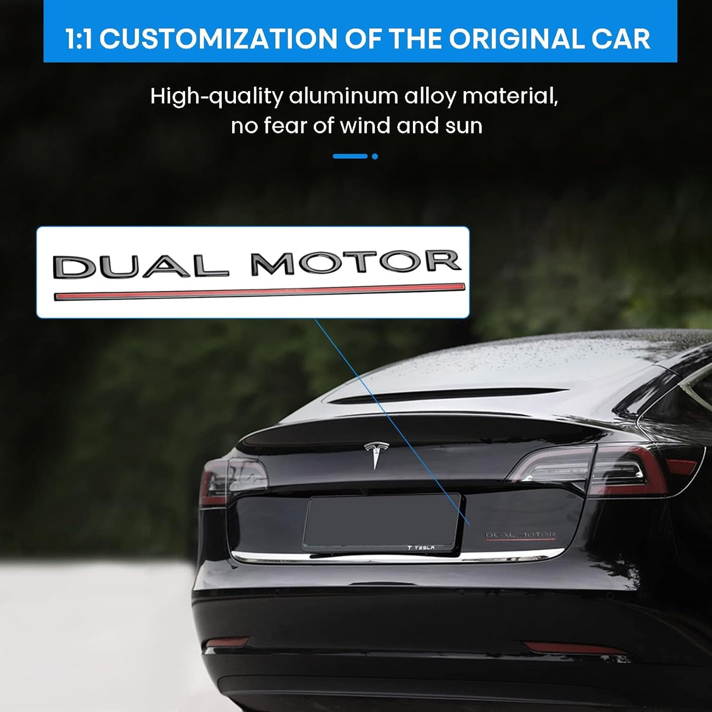Tesla Dual Motor Badge Emblem Gloss Black