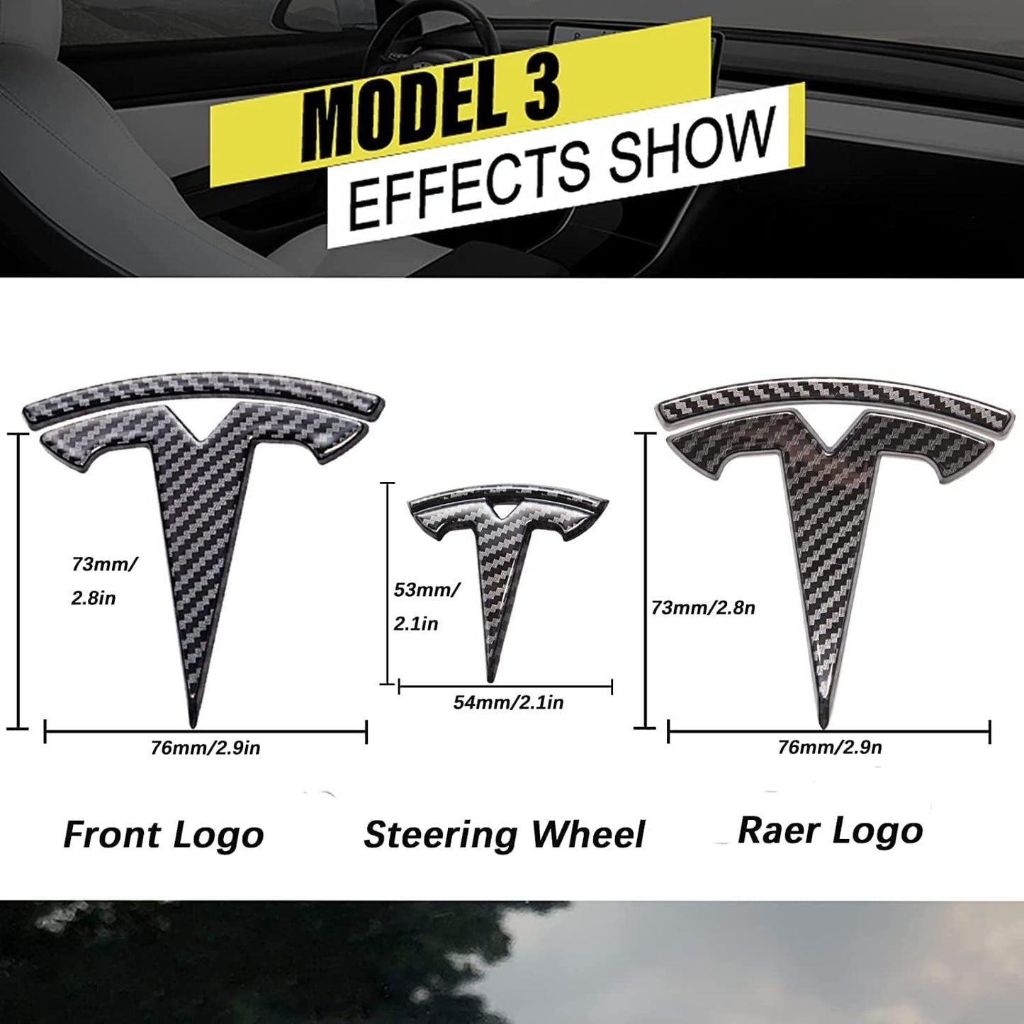 Tesla Model 3 Model Y Logo Cover overlay Emblem Badge Front Trunk Rear Trunk Steering Wheel