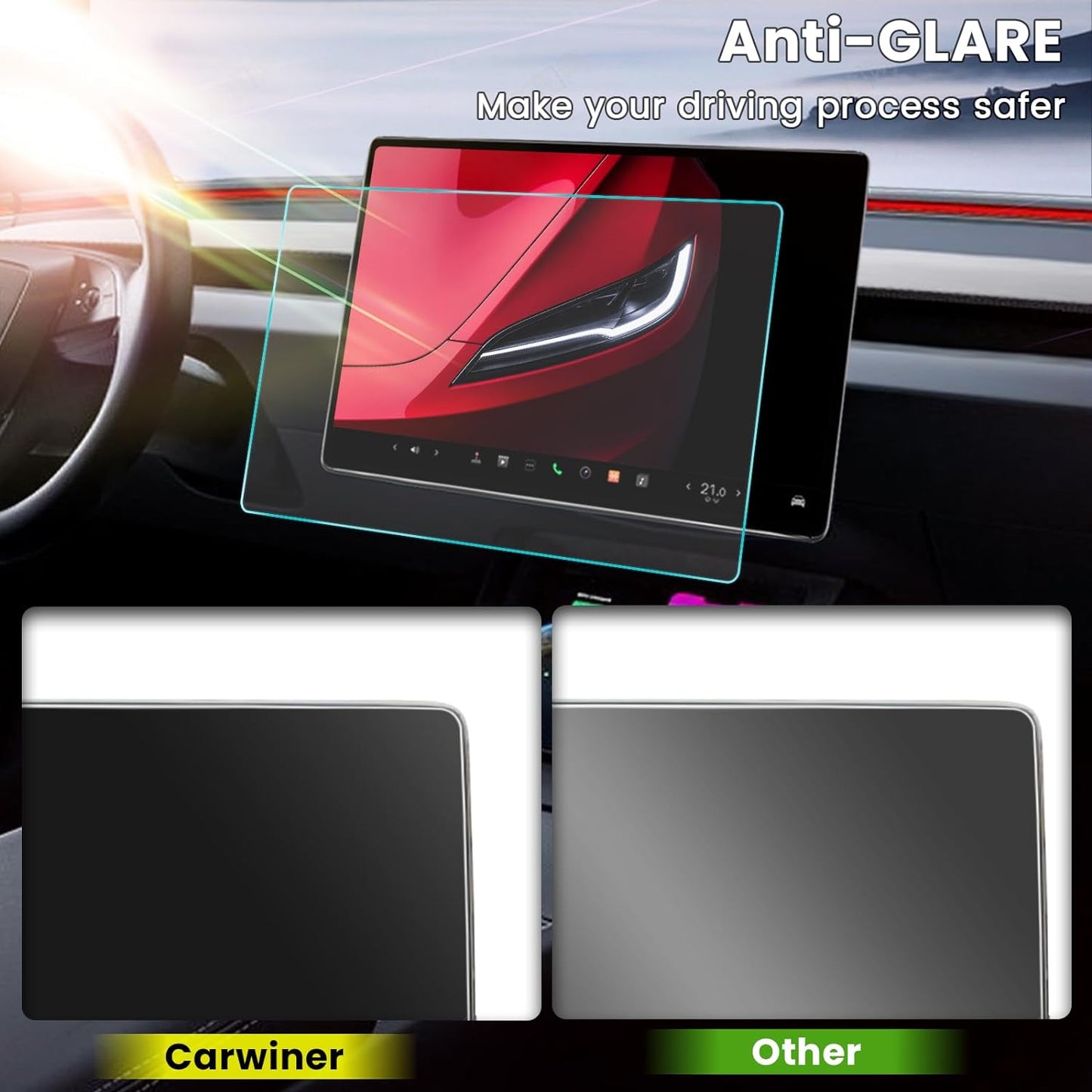 Tesla Model 3 Model Y Matte Tempered Glass 9H Anti-Glare Screen Protector