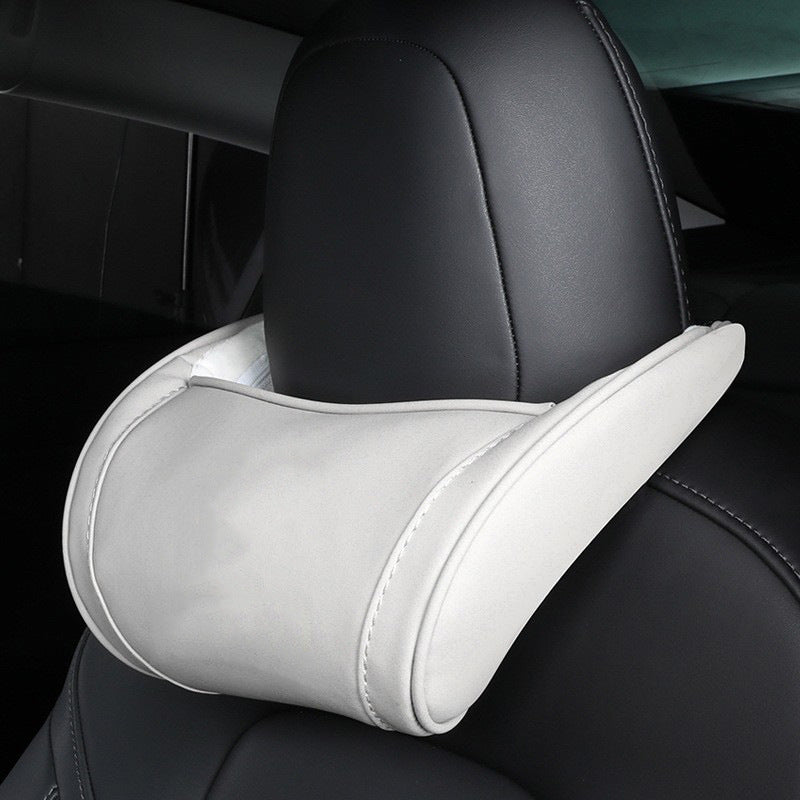 Tesla 3 Y X S Premium Memory Foam Car Headrest Pillow Neck Support Cushion PU Leather 1pcs