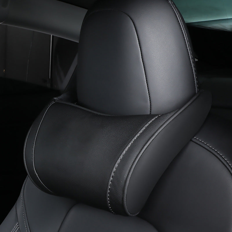 Tesla 3 Y X S Premium Memory Foam Car Headrest Pillow Neck Support Cushion PU Leather 1pcs
