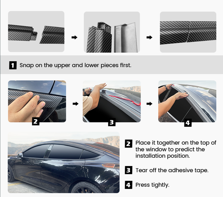 Tesla Model 3 2017-2025 Window Rain Shield vent shade Gloss Black