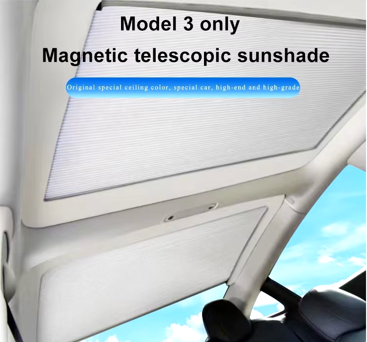 Model 3 Roof Skylight Roll Style Sunshade Magnetic For Tesla Model 3 2018-2023
