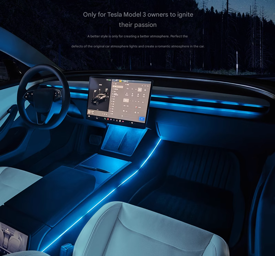 Tesla Model 3 highland RGB Ambient Lights With 60 Seconds Auto Off Module