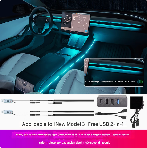 Tesla Model 3 highland RGB Ambient Lights With 60 Seconds Auto Off Module