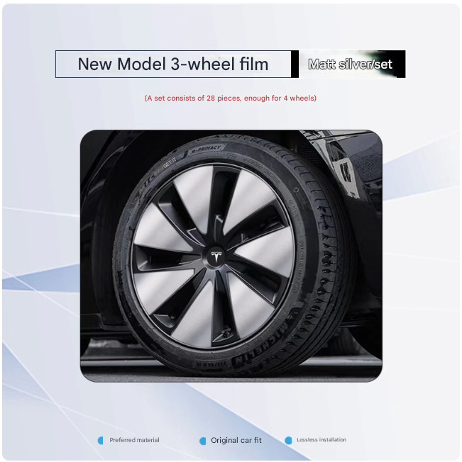 Tesla Model 3 Highland 18inch rims sticker Matte sliver