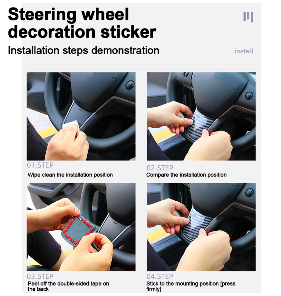 Tesla Model 3/Y Gloss Carbon Fiber Steering Wheel Decorative Patch Stick