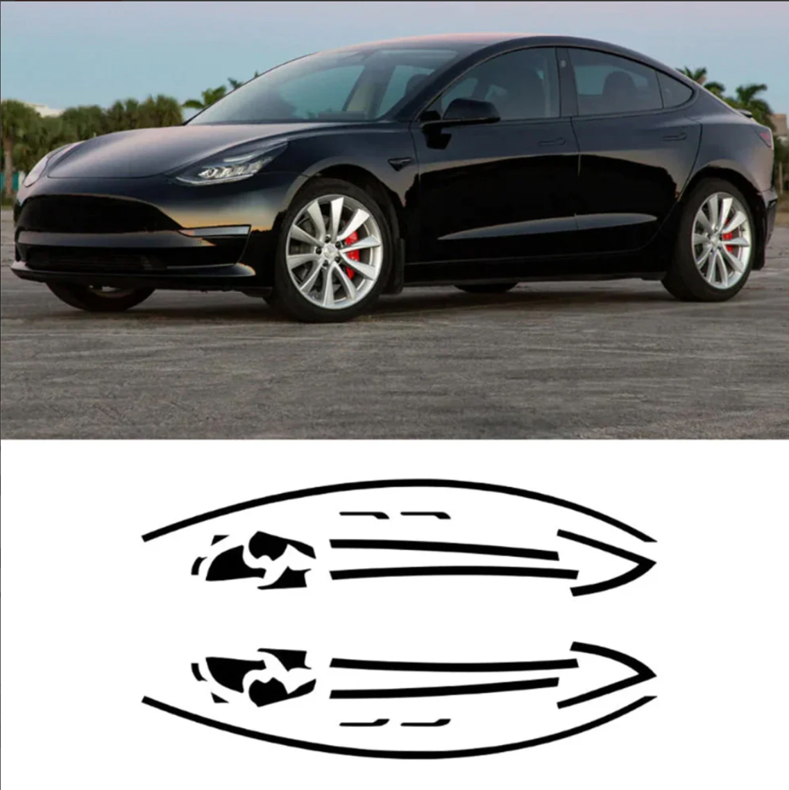 Tesla Model 3 Chrome Delete Blackout Overlay Matte Black Vinyl 2018-2023