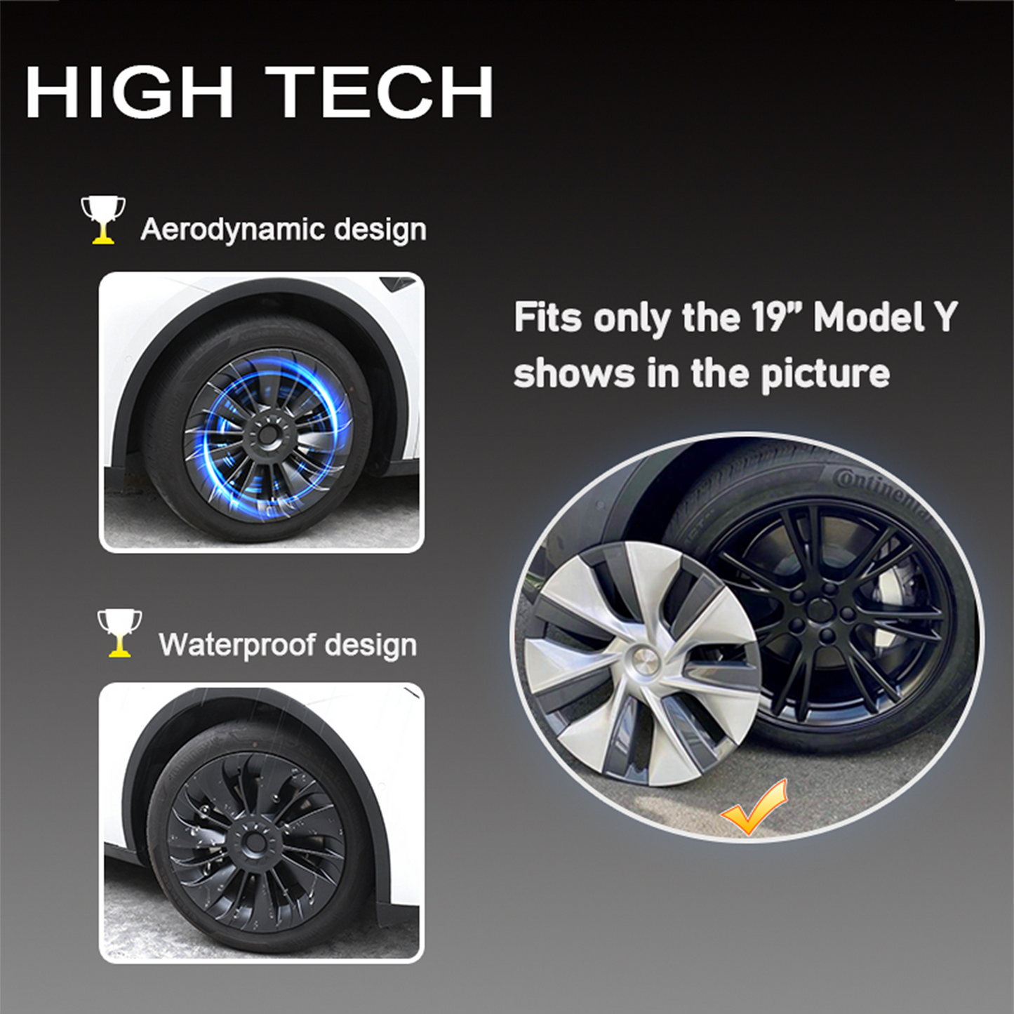 Tesla Model Y 19inch Rims Cover Matte Black 4PCS/Set Full Cover with Black with Sliver T Logo