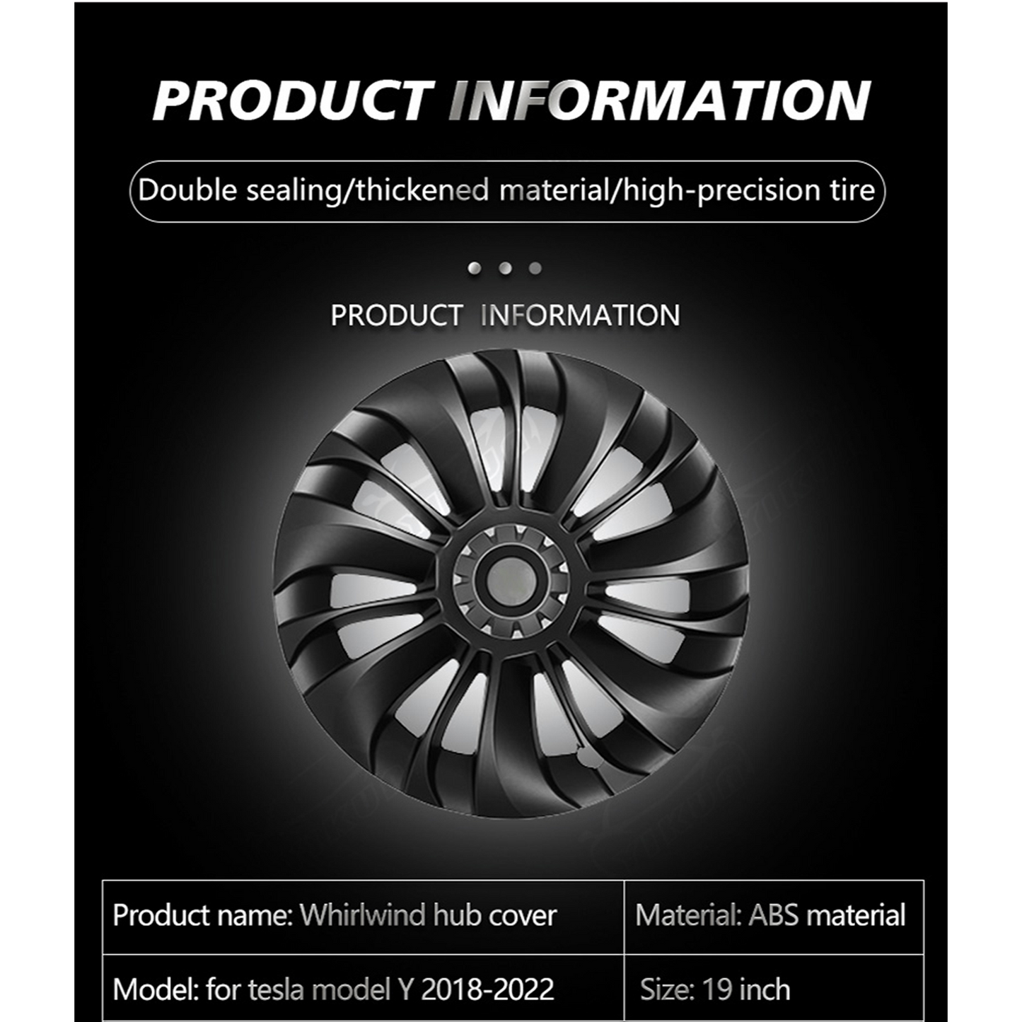 Tesla Model Y 19inch Rims Cover Matte Black 4PCS/Set Full Cover with Black with Sliver T Logo