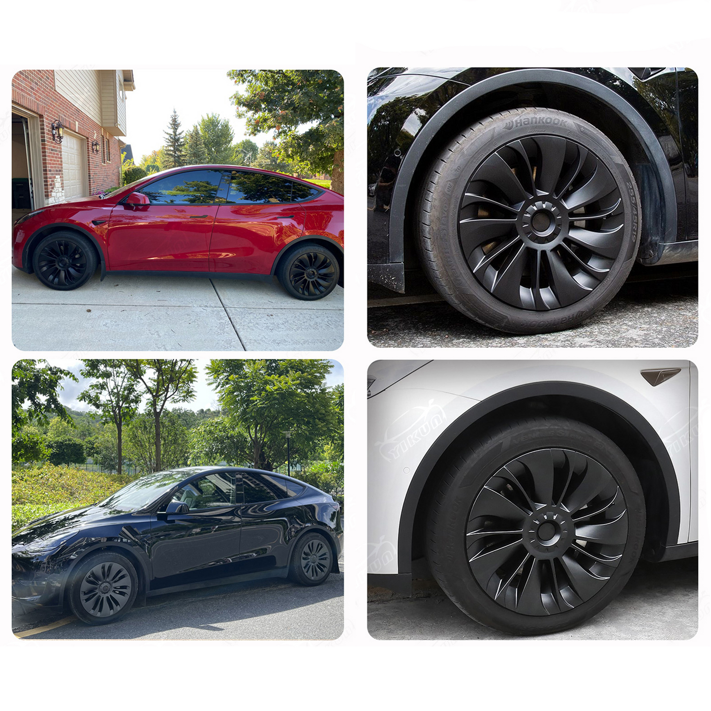 Tesla Model Y 19inch Rims Cover Matte Black 4PCS/Set Full Cover with Black with Sliver T Logo