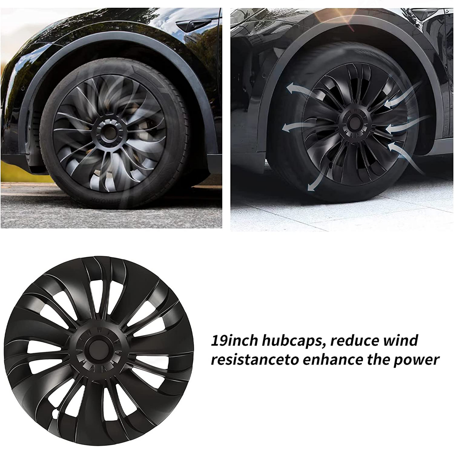 Tesla Model Y 19inch Rims Cover Matte Black 4PCS/Set Full Cover with Black with Sliver T Logo