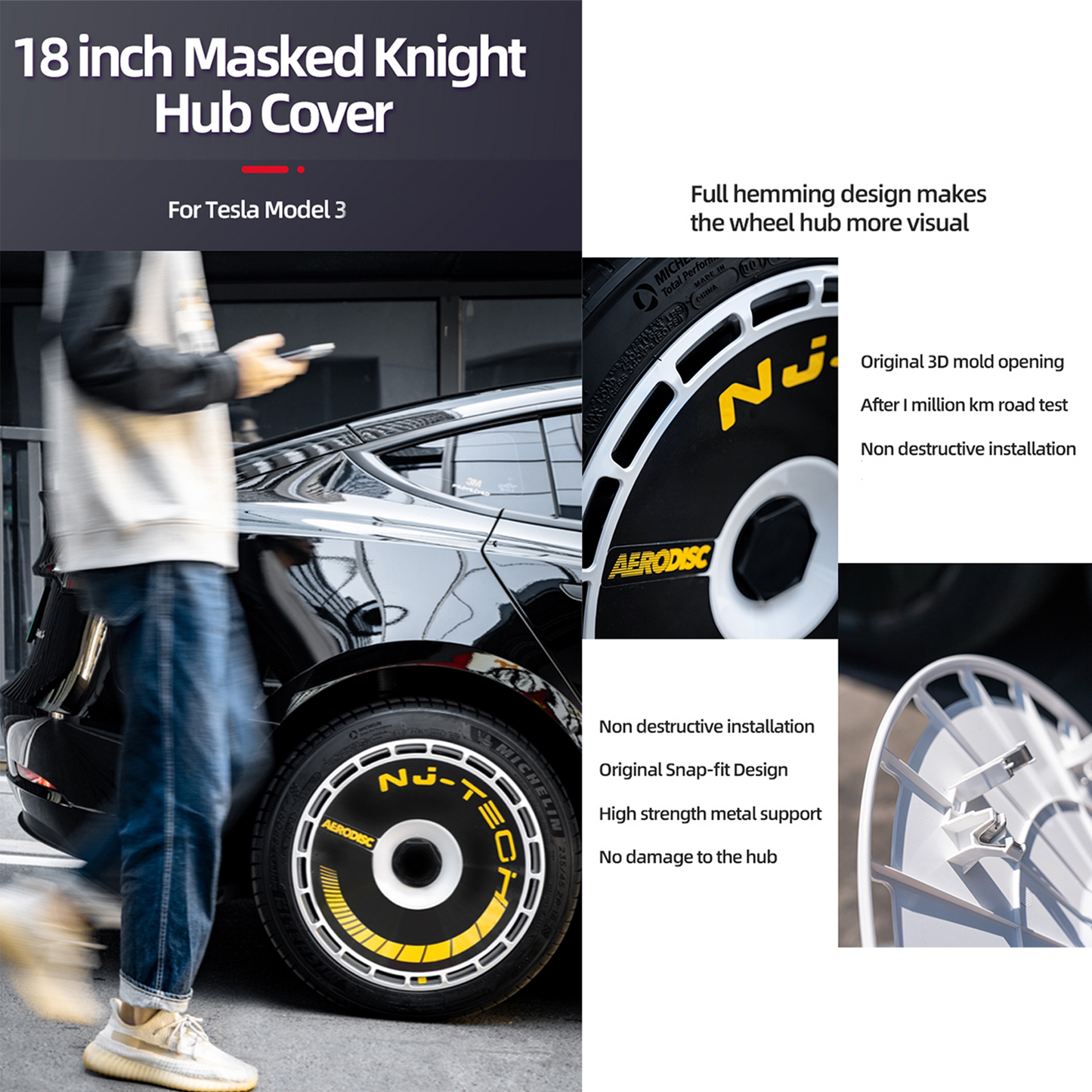 Tesla Model 3 Kamen Rider Mask Knight Rims Cover 18inch 4PCS/Set Full Cover Protecting Hub