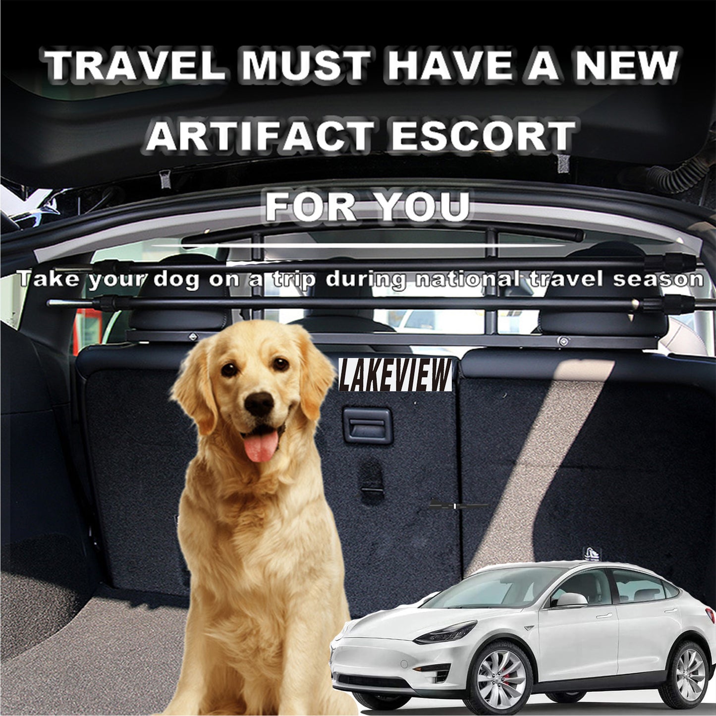Tesla Model Y Dog Barrier Trunk Pet Fence Gate for Cargo Area Heavy-Duty Safety Dogs Car Travel