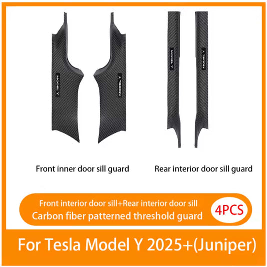 Tesla Model Y 4pcs inner door sill guard Protector Cover Matte Carbon Fiber