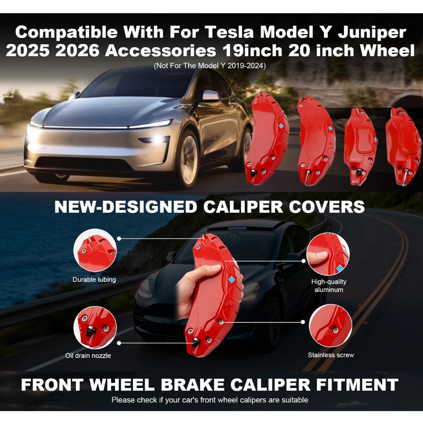 Tesla Model Y Juniper Brake Caliper Aluminum Cover Red Green