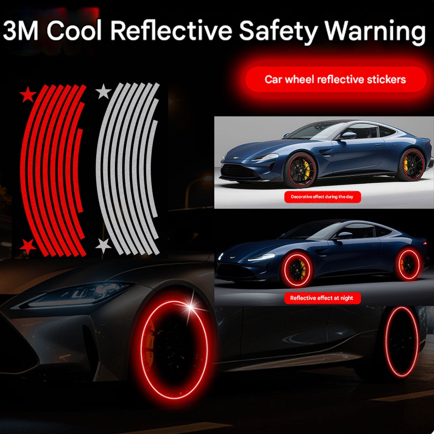Car Wheel Rim Reflective Sticker 16inch to 21 inch