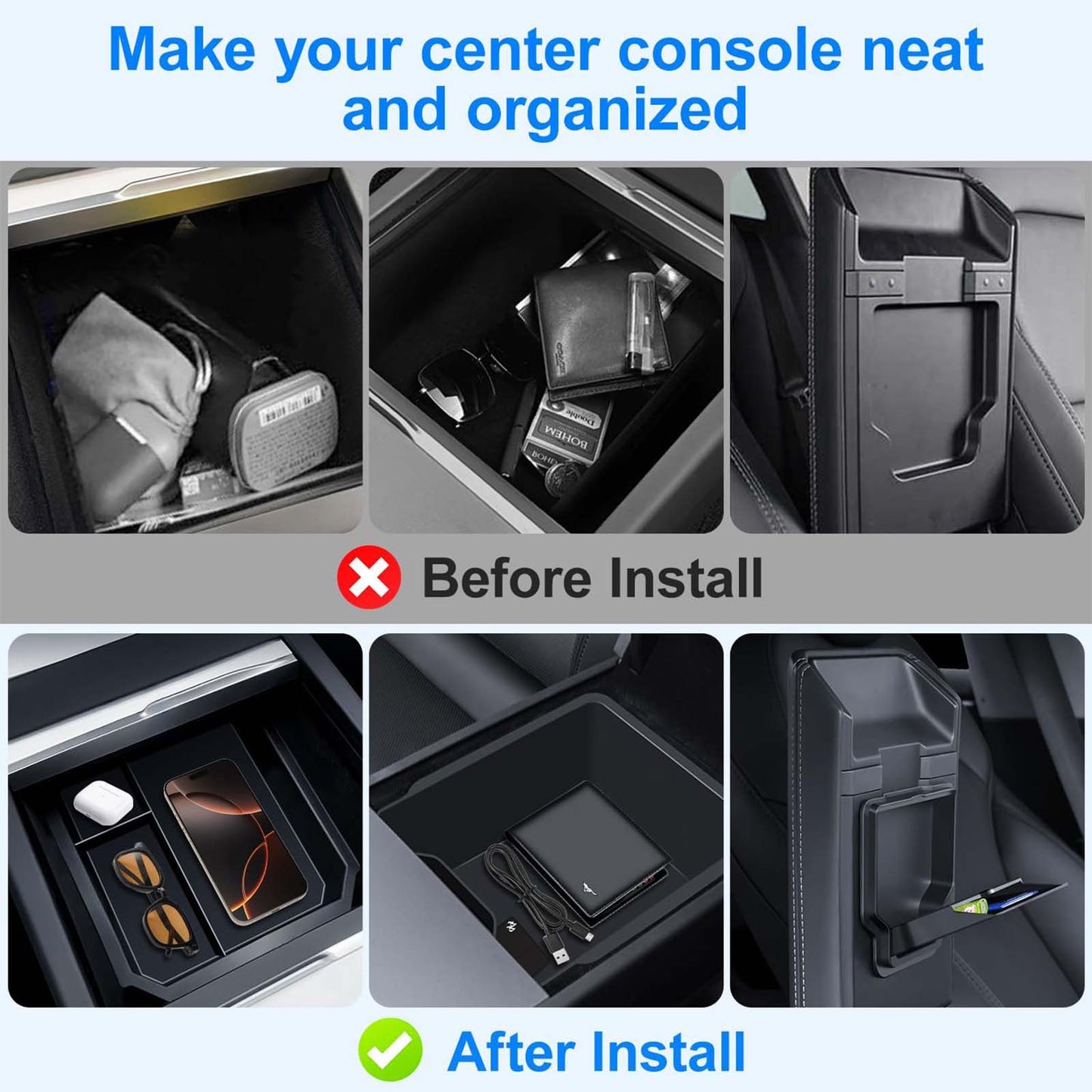Tesla Model 3 Model Y Center Console Organizer Tray HL JP 3pcs