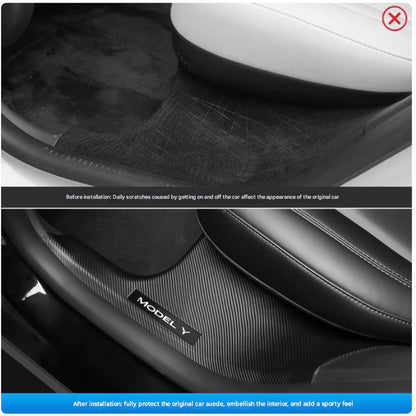 Tesla Model 3 Highland Door Sill Protector Anti-Kick Protect Carbon Fiber pattern