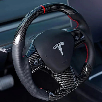 Model 3 Model Y Glossy Rear Carbon Fiber Steering Wheel Replacement