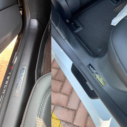Tesla Model 3 Highland Door Sill Protector Anti-Kick Protect Carbon Fiber pattern