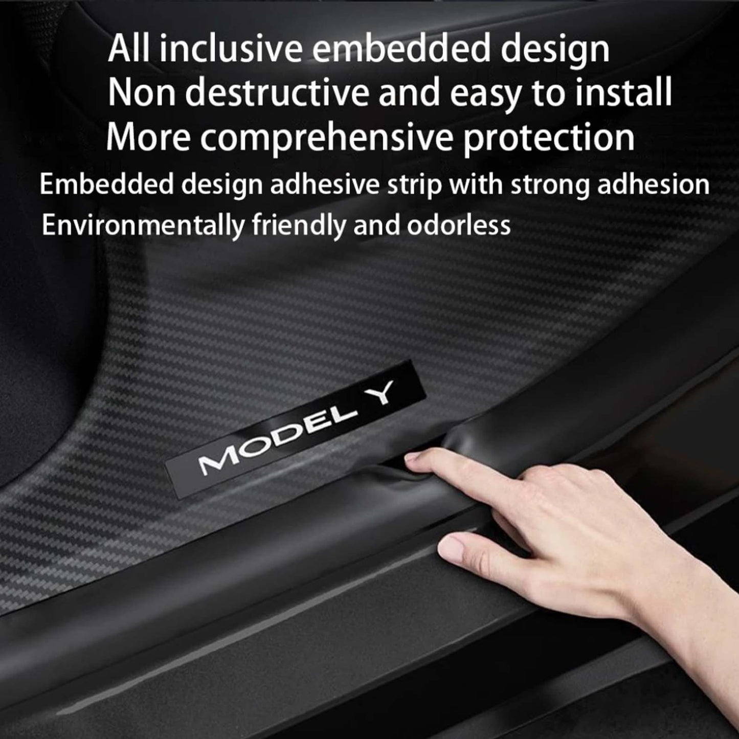 Tesla Model Y 4pcs inner door sill guard Protector Cover Matte Carbon Fiber