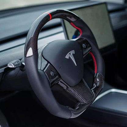 Model 3 Model Y Glossy Rear Carbon Fiber Steering Wheel Replacement