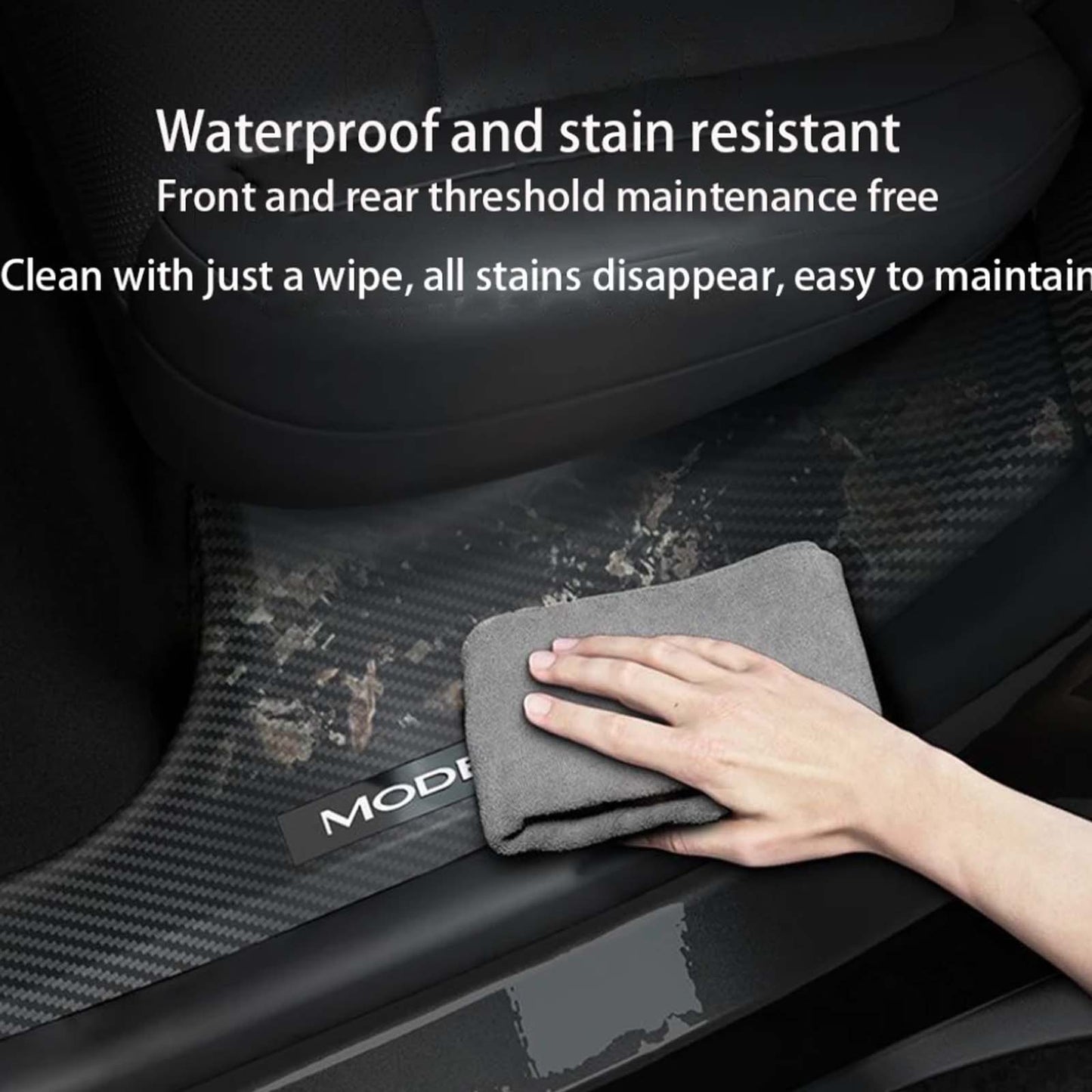 Tesla Model Y 4pcs inner door sill guard Protector Cover Matte Carbon Fiber