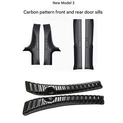 Tesla Model 3 Highland Door Sill Protector Anti-Kick Protect Carbon Fiber pattern